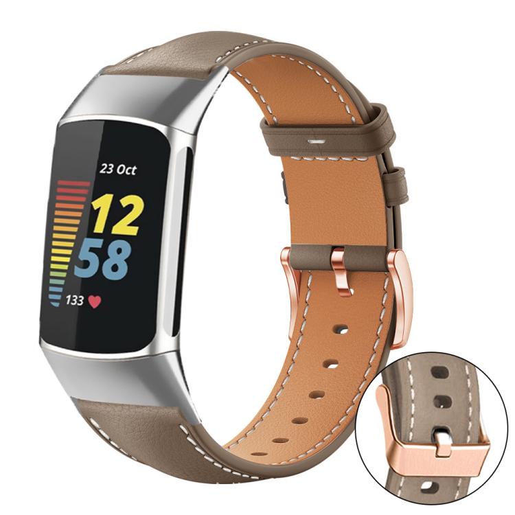 xDfind Rose Gold Buckle Black Shark Fine Grain Vegan Leather Watch Band, For Fitbit Charge 6 / 5