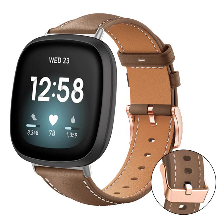 xDfind Rose Gold Buckle Black Shark Fine Grain Vegan Leather Watch Band, For Fitbit Versa 4 / 3 / Sense2 / 1