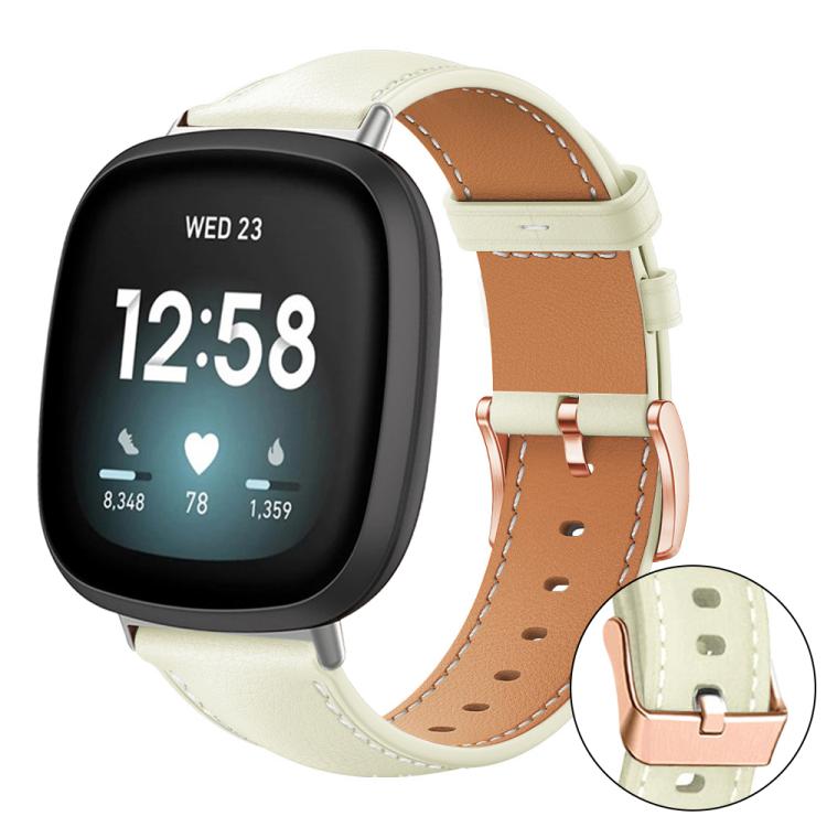 xDfind Rose Gold Buckle Black Shark Fine Grain Vegan Leather Watch Band, For Fitbit Versa 4 / 3 / Sense2 / 1