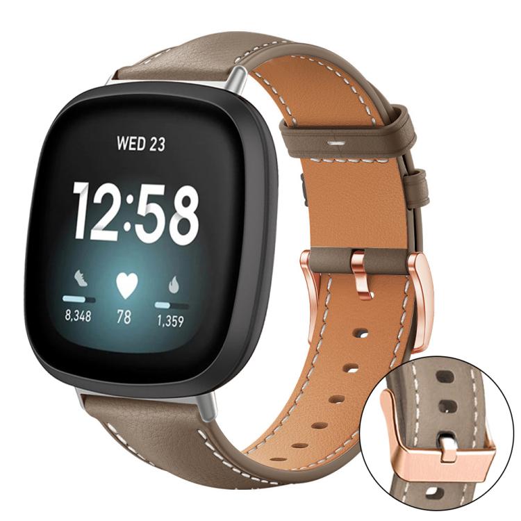 xDfind Rose Gold Buckle Black Shark Fine Grain Vegan Leather Watch Band, For Fitbit Versa 4 / 3 / Sense2 / 1