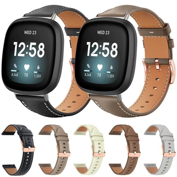 xDfind Rose Gold Buckle Black Shark Fine Grain Vegan Leather Watch Band, For Fitbit Versa 4 / 3 / Sense2 / 1