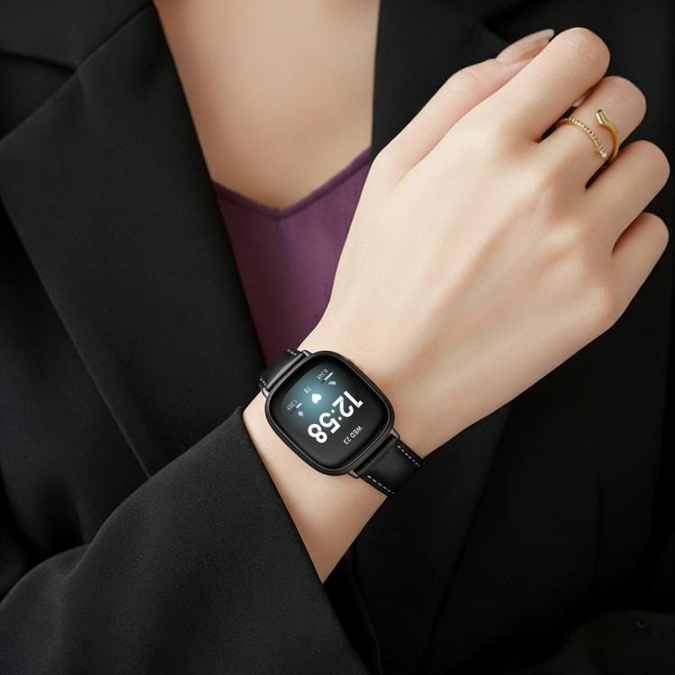 xDfind Rose Gold Buckle Black Shark Fine Grain Vegan Leather Watch Band, For Fitbit Charge 6 / 5