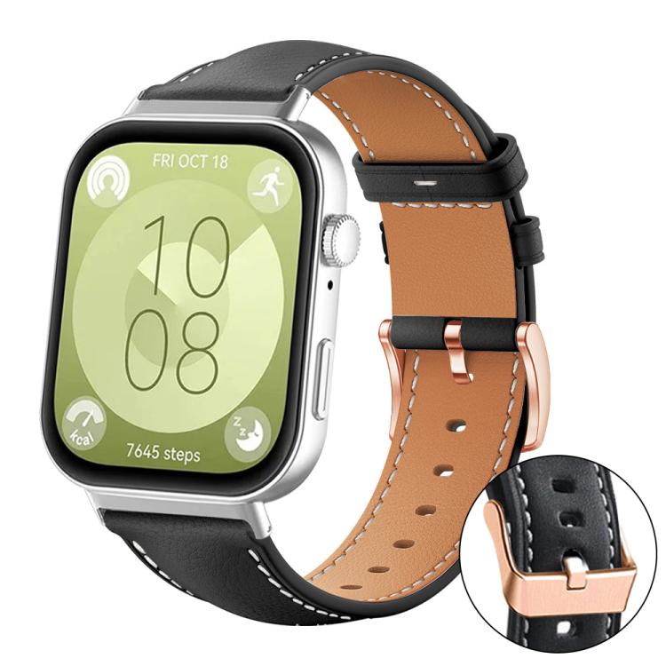 xDfind Rose Gold Buckle Black Shark Fine Grain Vegan Leather Watch Band, For Huawei Watch Fit4 Pro / Fit4 / Fit3