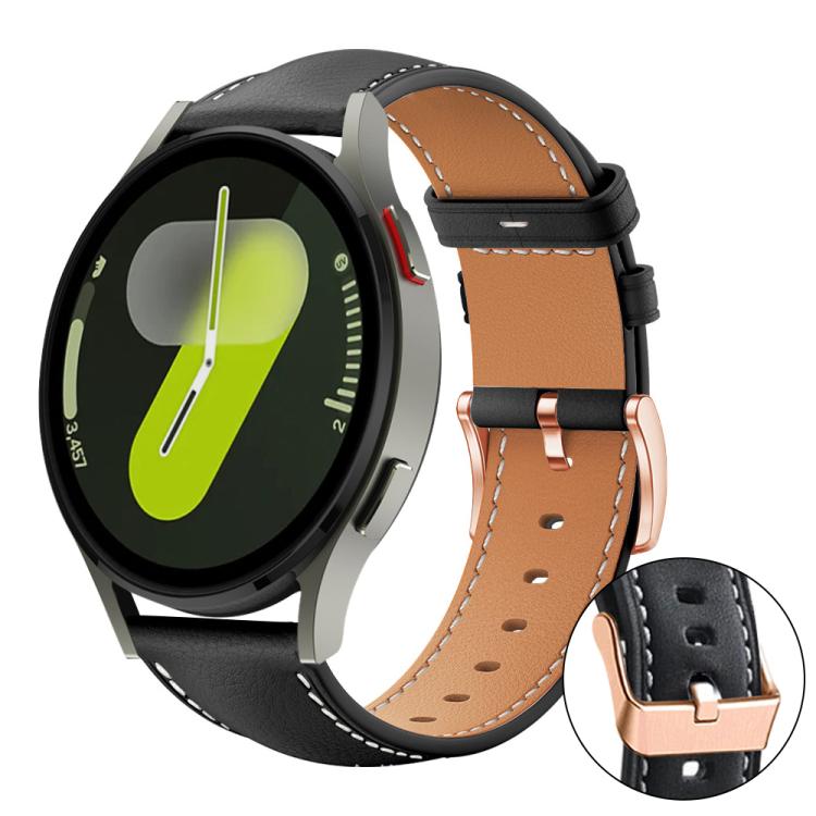 xDfind Rose Gold Buckle Black Shark Fine Grain Vegan Leather Watch Band, For Samsung Galaxy Watch7 / FE / 6 / 5 / 4