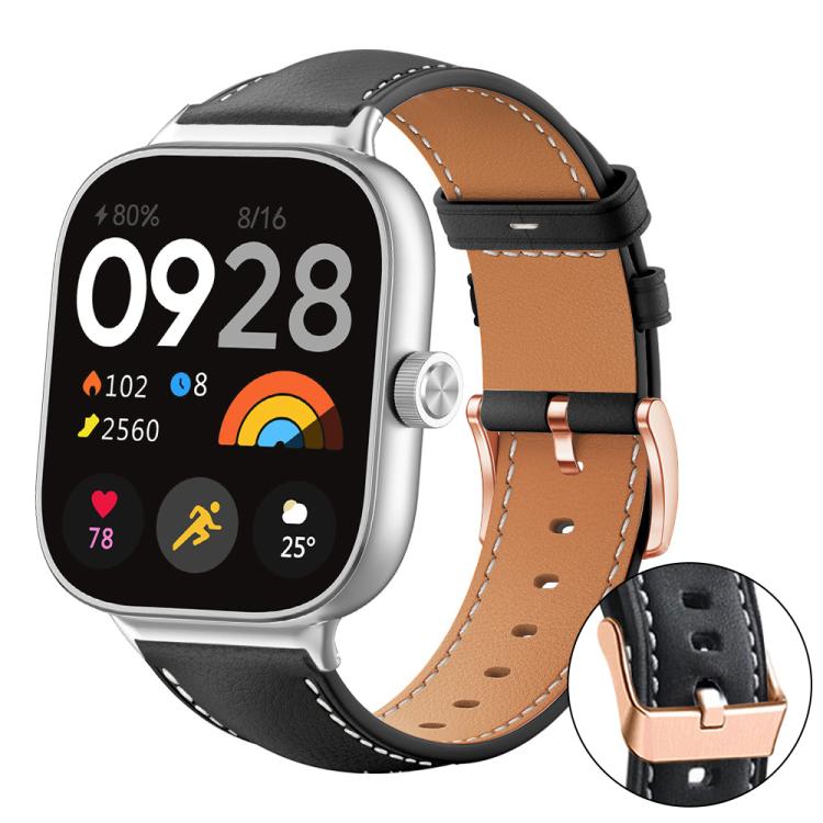 xDfind Rose Gold Buckle Black Shark Fine Grain Vegan Leather Watch Band, For Xiaomi Band 9 Pro/8 Pro/Redmi Watch 6/5/4