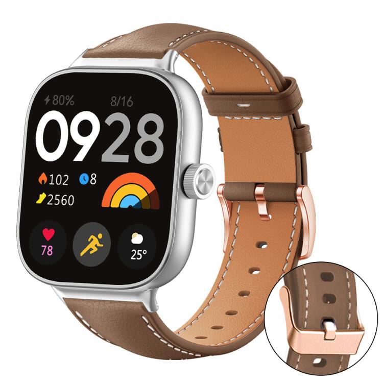 xDfind Rose Gold Buckle Black Shark Fine Grain Vegan Leather Watch Band, For Xiaomi Band 9 Pro/8 Pro/Redmi Watch 6/5/4