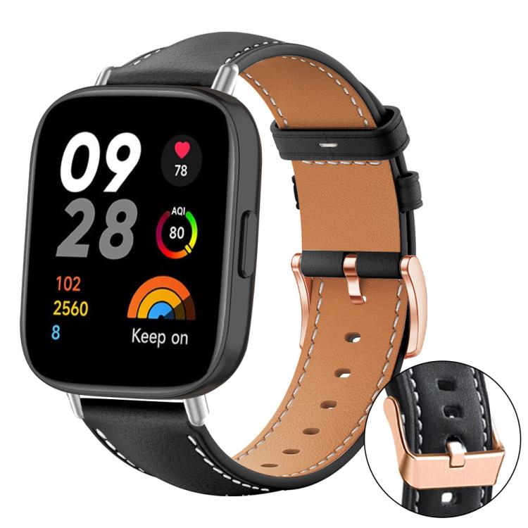 xDfind Rose Gold Buckle Black Shark Fine Grain Vegan Leather Watch Band, For Redmi Watch 3