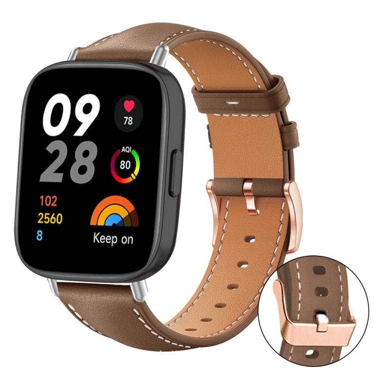 xDfind Rose Gold Buckle Black Shark Fine Grain Vegan Leather Watch Band, For Redmi Watch 3
