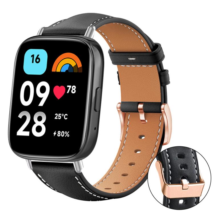 xDfind Rose Gold Buckle Black Shark Fine Grain Vegan Leather Watch Band, For Redmi Watch 3 Active / Watch 3 Lite