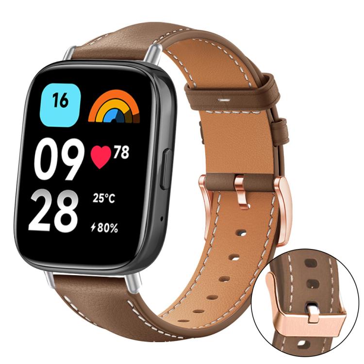 xDfind Rose Gold Buckle Black Shark Fine Grain Vegan Leather Watch Band, For Redmi Watch 3 Active / Watch 3 Lite