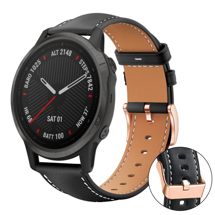 xDfind Rose Gold Buckle Black Shark Fine Grain Vegan Leather Watch Band, For Garmin Fenix 8/7S/6S/5S 20mm