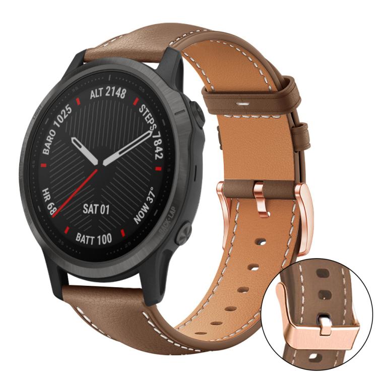 xDfind Rose Gold Buckle Black Shark Fine Grain Vegan Leather Watch Band, For Garmin Fenix 8/7S/6S/5S 20mm