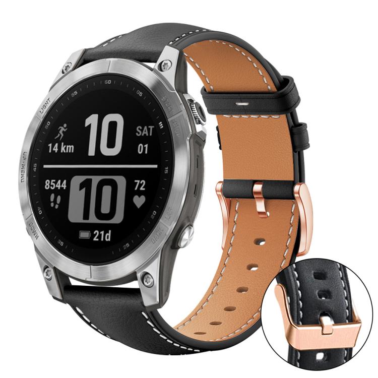 xDfind Rose Gold Buckle Black Shark Fine Grain Vegan Leather Watch Band, For Garmin Fenix 8/7/6/5 22mm