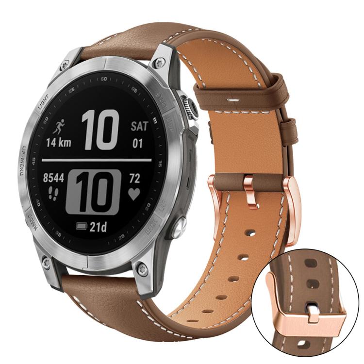xDfind Rose Gold Buckle Black Shark Fine Grain Vegan Leather Watch Band, For Garmin Fenix 8/7/6/5 22mm