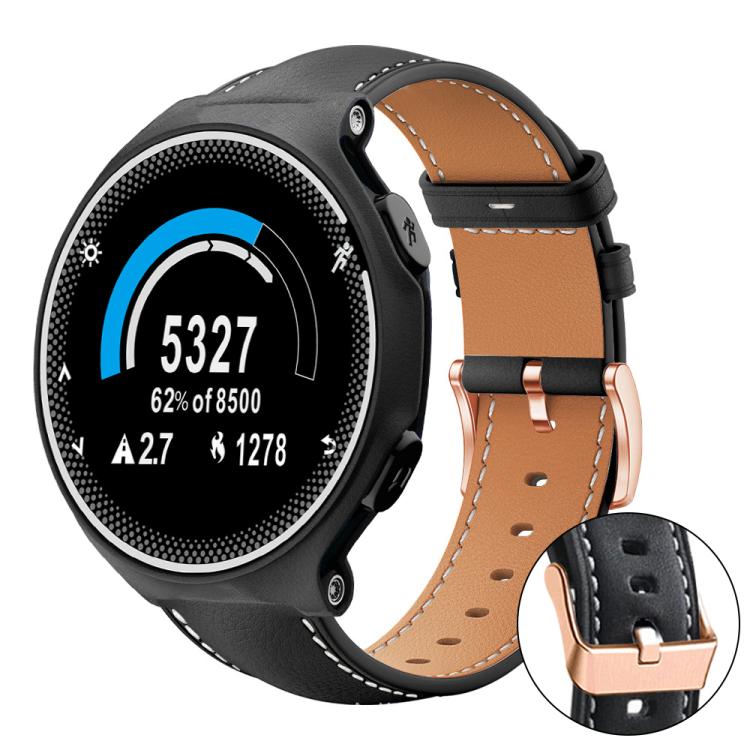 xDfind Rose Gold Buckle Black Shark Fine Grain Vegan Leather Watch Band, For Garmin Forerunner 220/735/735XT/230/235