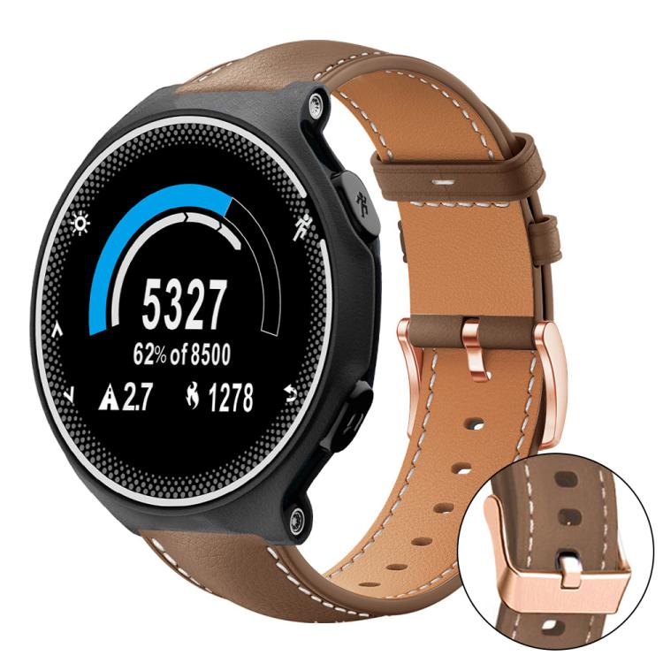xDfind Rose Gold Buckle Black Shark Fine Grain Vegan Leather Watch Band, For Garmin Forerunner 220/735/735XT/230/235