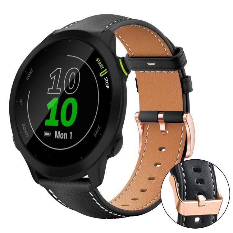 xDfind Rose Gold Buckle Black Shark Fine Grain Vegan Leather Watch Band, For Garmin Forerunner 45 / 45S / Swim 2