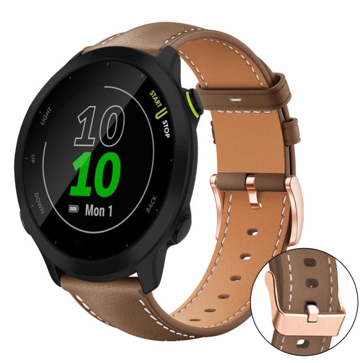 xDfind Rose Gold Buckle Black Shark Fine Grain Vegan Leather Watch Band, For Garmin Forerunner 45 / 45S / Swim 2