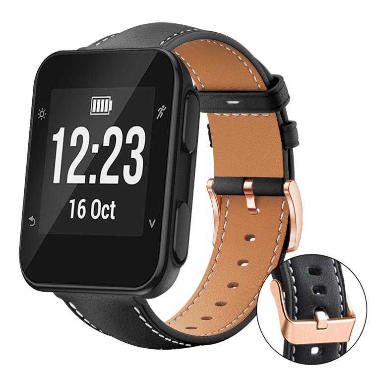 xDfind Rose Gold Buckle Black Shark Fine Grain Vegan Leather Watch Band, For Garmin Forerunner 35/30/35j