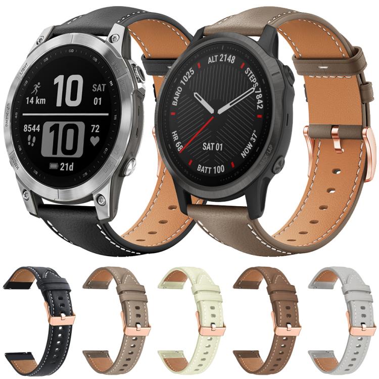 xDfind Rose Gold Buckle Black Shark Fine Grain Vegan Leather Watch Band, For Garmin Fenix 8/7S/6S/5S 20mm