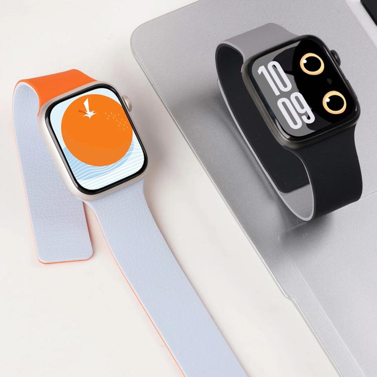 xDfind Color-blocking Litchi Texture Magnetic Silicone Watch Band, For Apple Watch 42 / 44 / 45 / 46 / 49mm