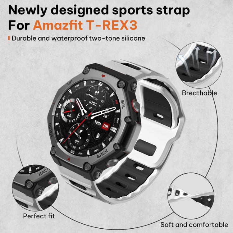 xDfind Flat-head Dual-color Silicone Watch Band, For Amazfit T-Rex 3