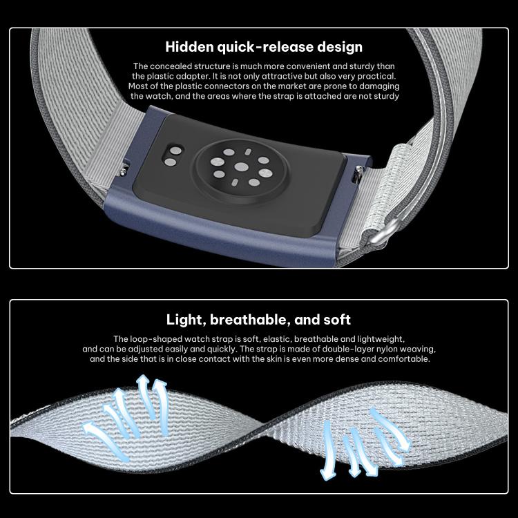 For Amazfit Helio Strap xDfind Covered Nylon Loop Band, 280mm Wristband