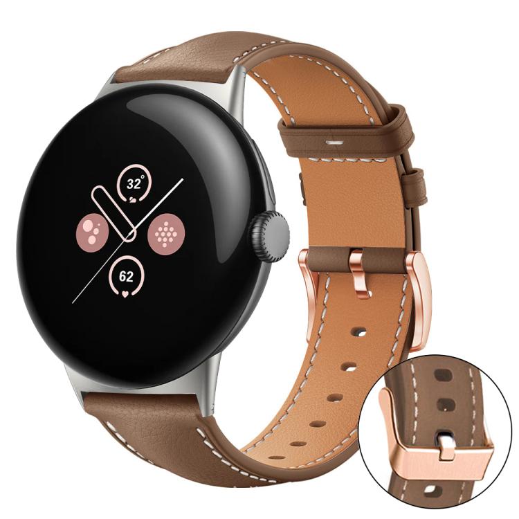 xDfind Rose Gold Buckle Black Shark Fine Grain Vegan Leather Watch Band, For Google Pixel Watch 4 / 3 / 2 / 1 41mm