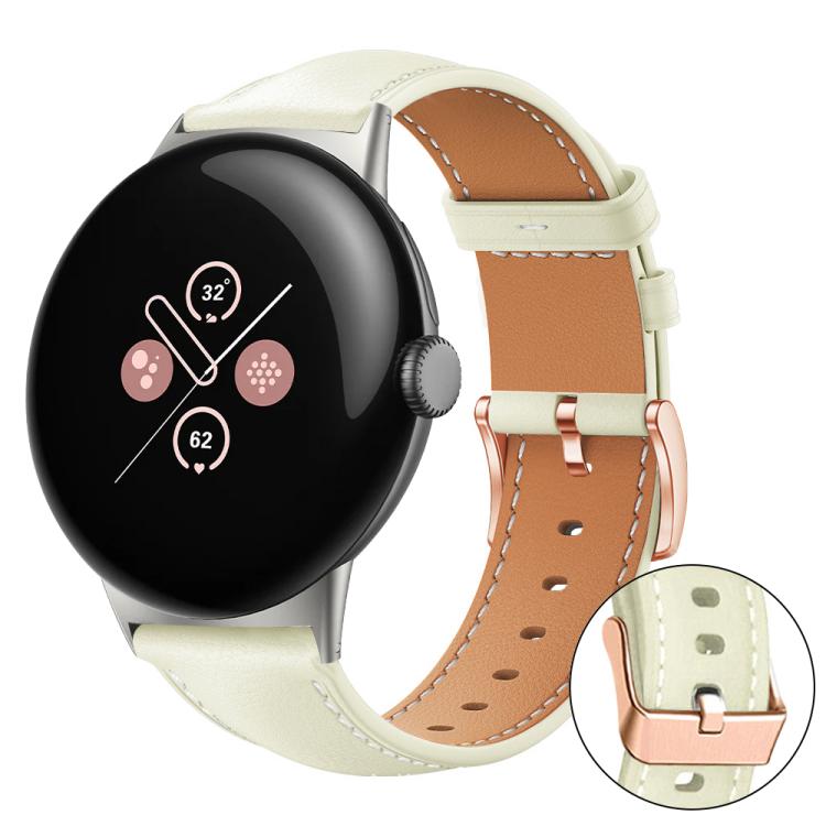 xDfind Rose Gold Buckle Black Shark Fine Grain Vegan Leather Watch Band, For Google Pixel Watch 4 / 3 / 2 / 1 41mm