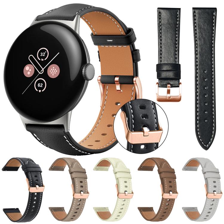 xDfind Rose Gold Buckle Black Shark Fine Grain Vegan Leather Watch Band, For Google Pixel Watch 4 / 3 / 2 / 1 41mm