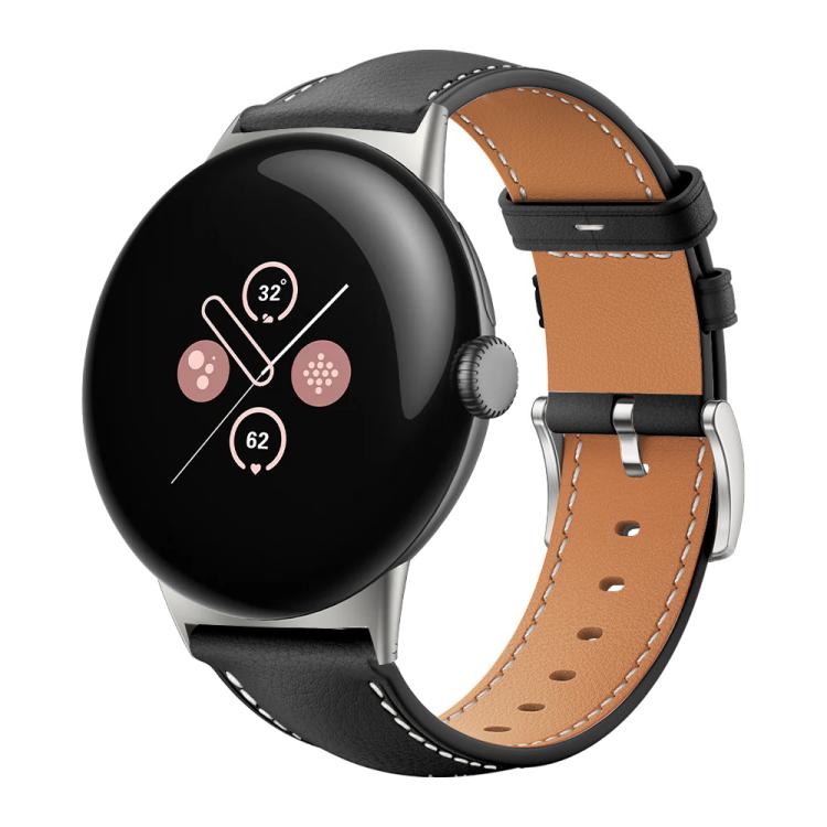 xDfind Flat Head Black Shark Fine Grain Leather Watch Band, For Google Pixel Watch 4 / 3 45mm