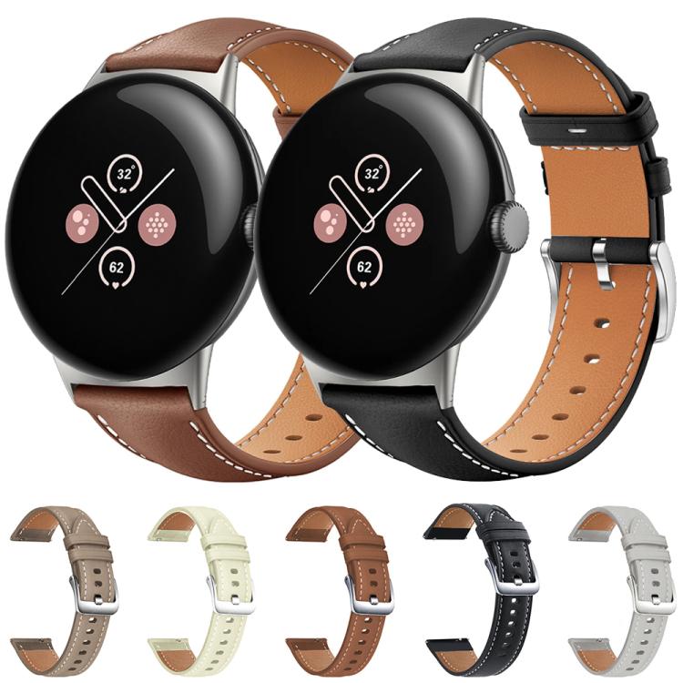 xDfind Flat Head Black Shark Fine Grain Leather Watch Band, For Google Pixel Watch 5 / 4 / 3 / 2 / 1 41mm