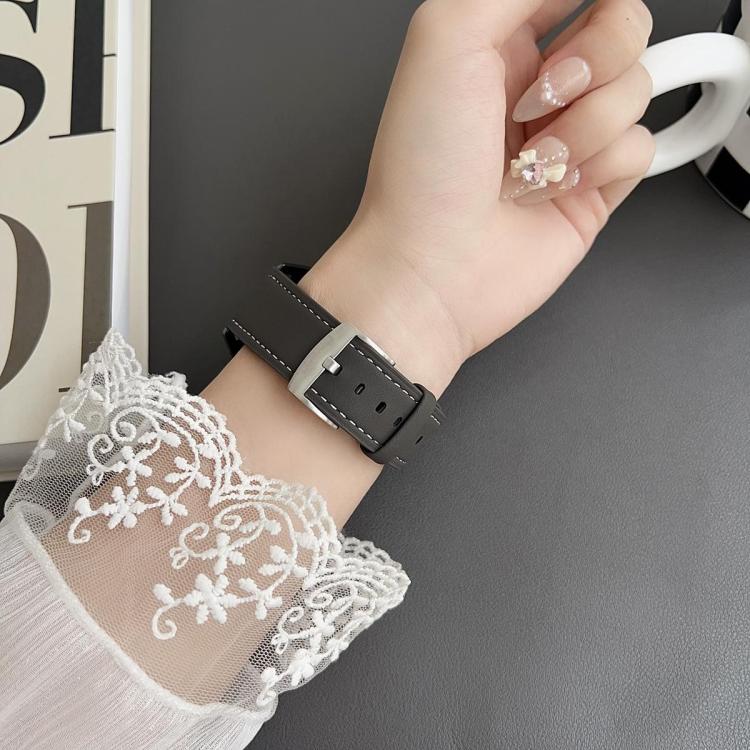 xDfind Flat Head Black Shark Fine Grain Leather Watch Band, For Google Pixel Watch 5 / 4 / 3 / 2 / 1 41mm