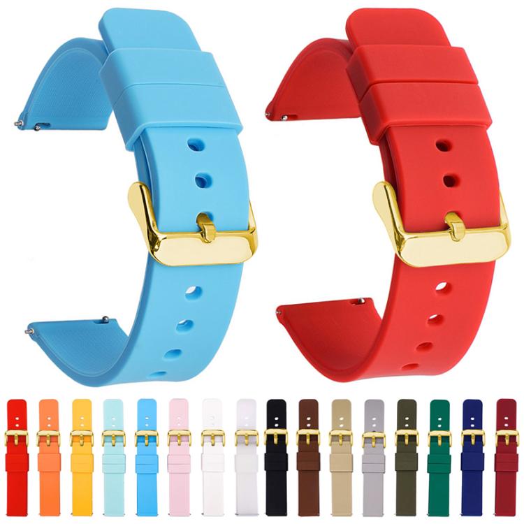 xDfind Stainless Steel Gold Pin Buckle Solid Color Silicone Waterproof Watch Band, 14mm