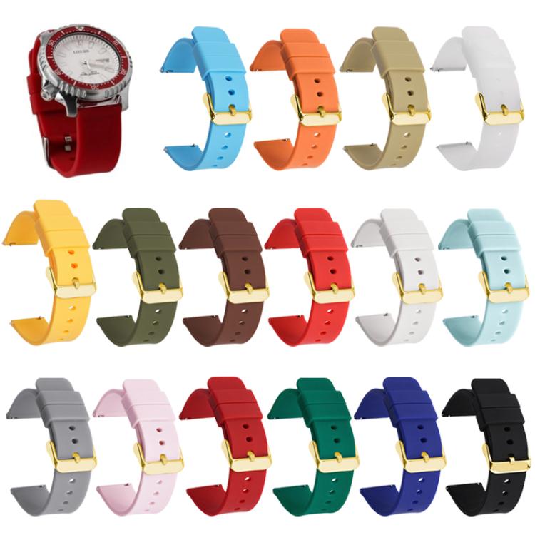 xDfind Stainless Steel Gold Pin Buckle Solid Color Silicone Waterproof Watch Band, 14mm