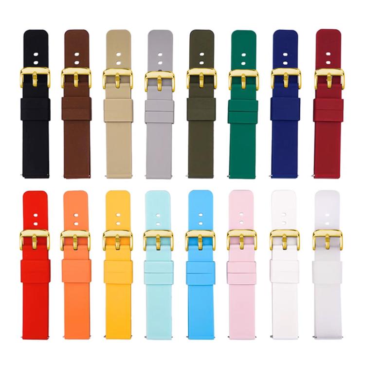 xDfind Stainless Steel Gold Pin Buckle Solid Color Silicone Waterproof Watch Band, 20mm