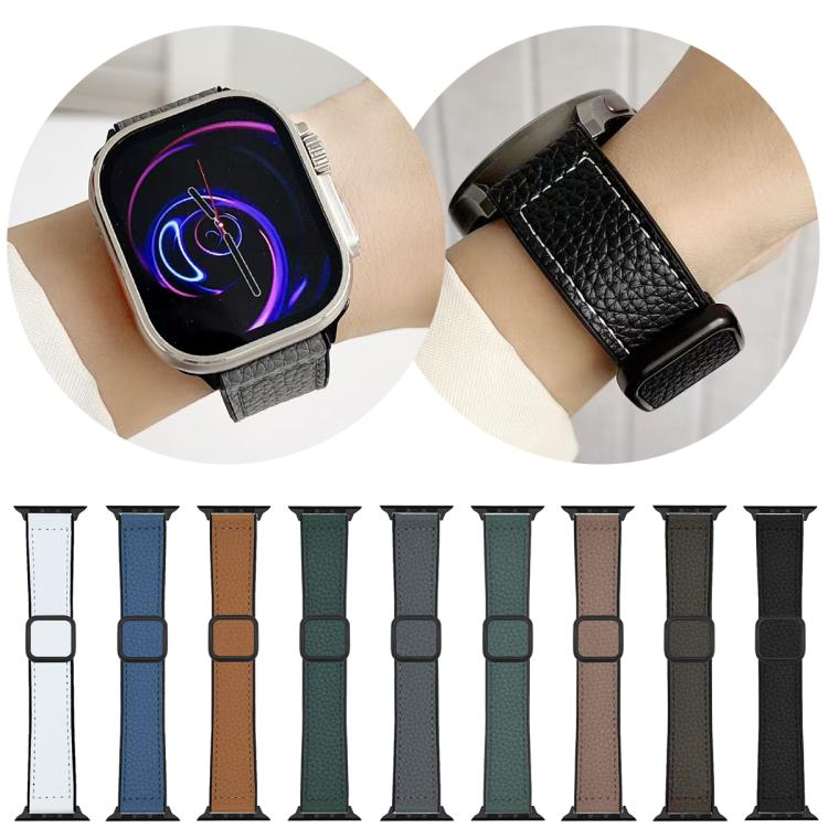 xDfind Litchi Texture Vegan Leather Magnetic Buckle Watch Band, For Apple Watch 38 / 40 / 41 / S11 42mm