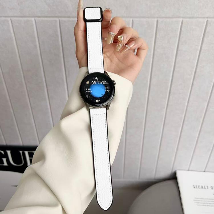 xDfind Flat-head Litchi Texture Vegan Leather Magnetic Buckle Watch Band, 22mm