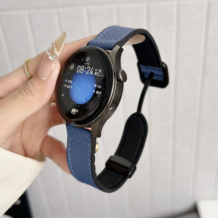 xDfind Flat-head Litchi Texture Vegan Leather Magnetic Buckle Watch Band, 22mm