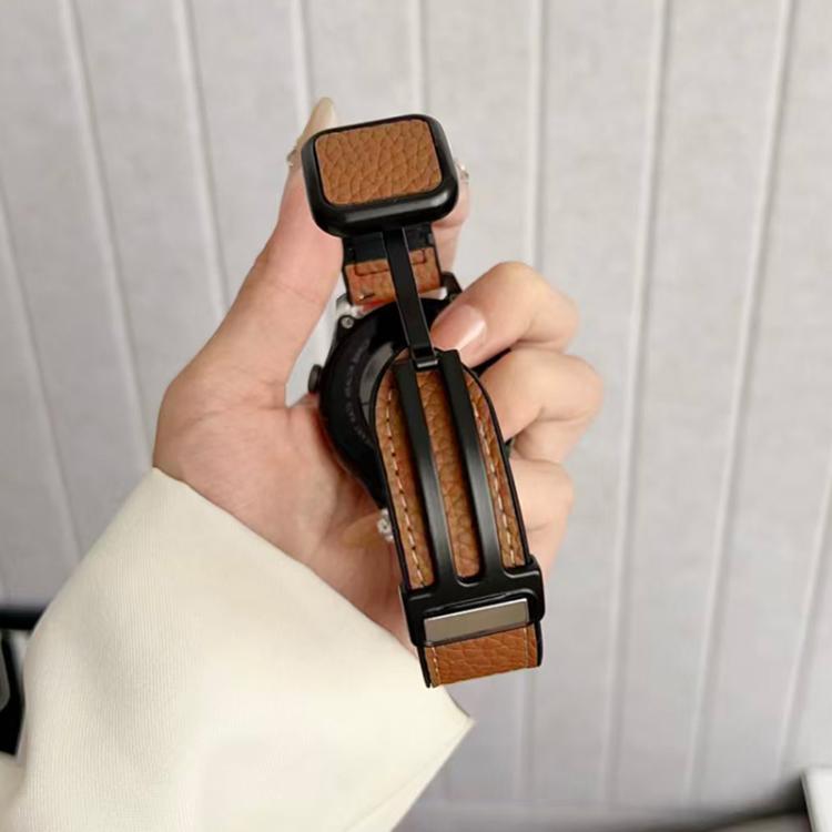 xDfind Flat-head Litchi Texture Vegan Leather Magnetic Buckle Watch Band, 18mm