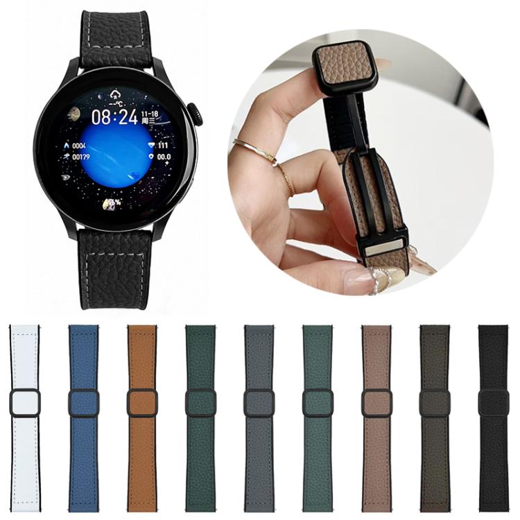 xDfind Flat-head Litchi Texture Vegan Leather Magnetic Buckle Watch Band, 22mm