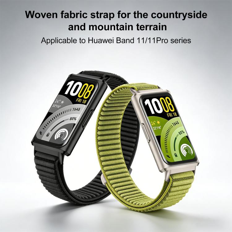 xDfind Woven Nylon Hook And Loop Fastener Metal Interface Watch Band, For Huawei Band 11 Pro / 11