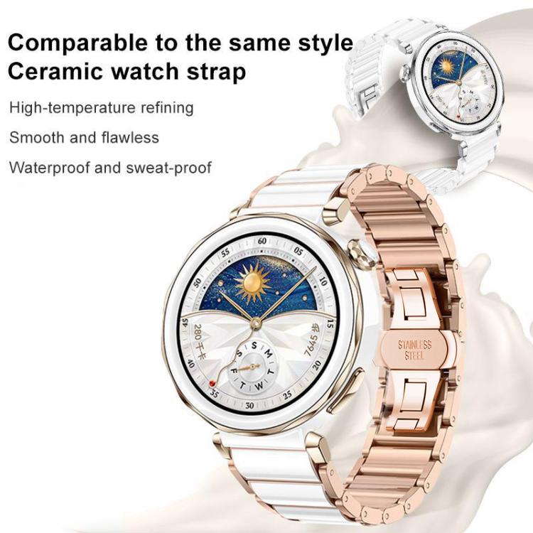 xDfind Rose Gold Buckle Ceramic Stainless Steel Watch Band, For Huawei Watch GT 6 41mm / GT 5 Pro 42mm