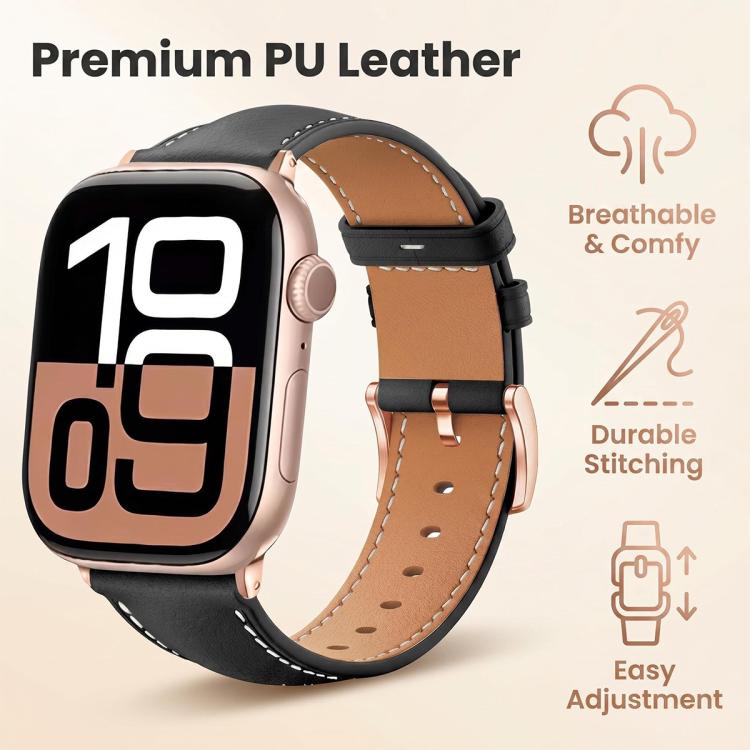 5 Pack xDfind Rose Gold Buckle Black Shark Fine Grain Vegan Leather Watch Band, For Apple Watch 42 / 44 / 45 / 46 / 49mm, For Apple Watch 38 / 40 / 41 / S11 42mm