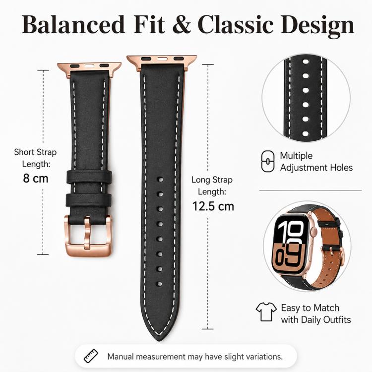 5 Pack xDfind Rose Gold Buckle Black Shark Fine Grain Vegan Leather Watch Band, For Apple Watch 42 / 44 / 45 / 46 / 49mm, For Apple Watch 38 / 40 / 41 / S11 42mm