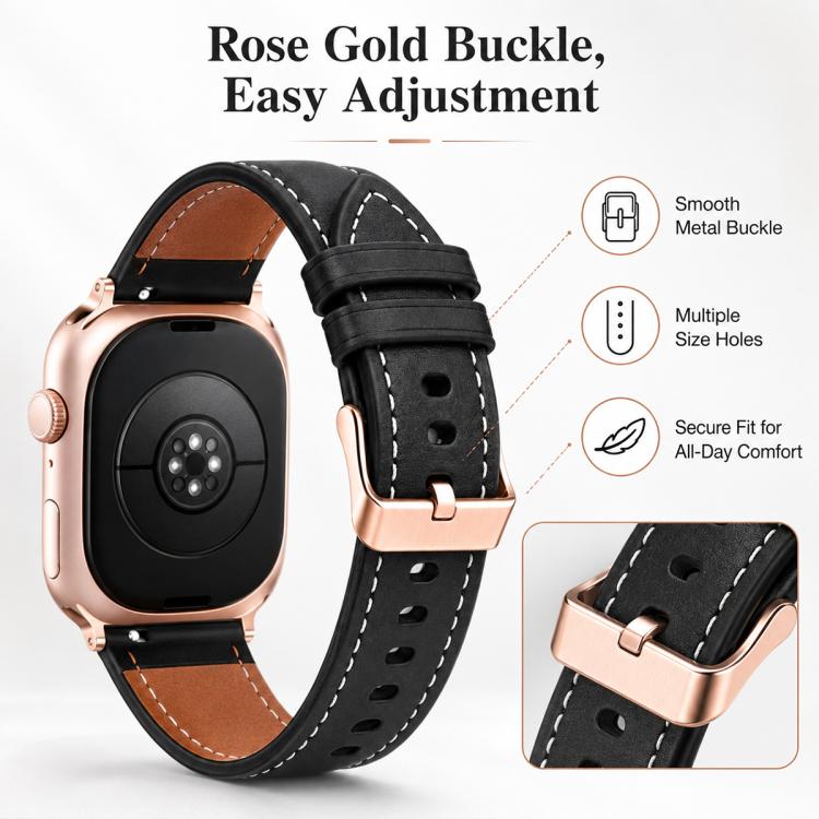 5 Pack xDfind Rose Gold Buckle Black Shark Fine Grain Vegan Leather Watch Band, For Apple Watch 42 / 44 / 45 / 46 / 49mm, For Apple Watch 38 / 40 / 41 / S11 42mm