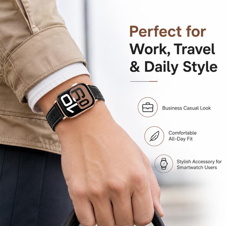 5 Pack xDfind Rose Gold Buckle Black Shark Fine Grain Vegan Leather Watch Band, For Apple Watch 42 / 44 / 45 / 46 / 49mm, For Apple Watch 38 / 40 / 41 / S11 42mm