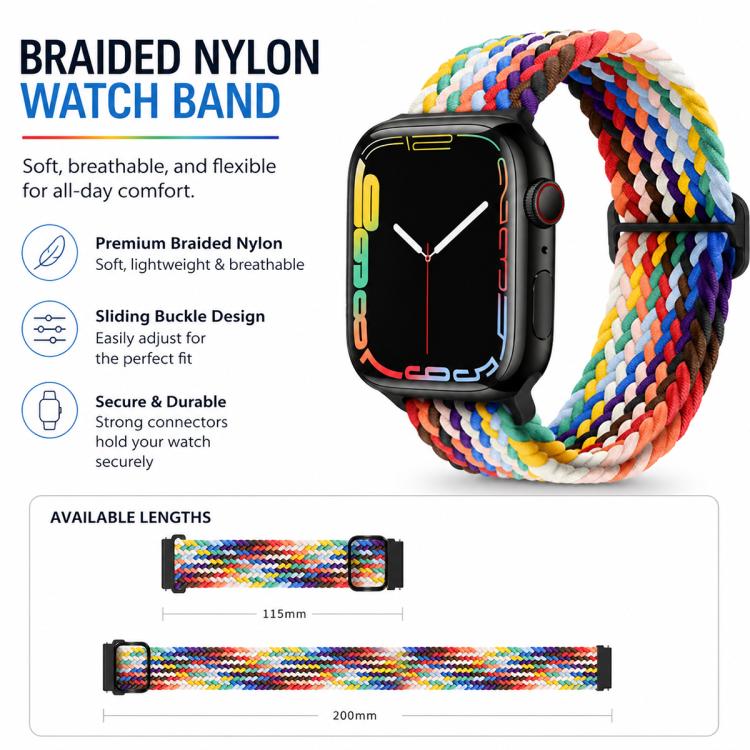 5 Pack xDfind Sliding Buckle Nylon Braided Watch Band, For Apple Watch 42 / 44 / 45 / 46 / 49mm, For Apple Watch 38 / 40 / 41 / S11 42mm