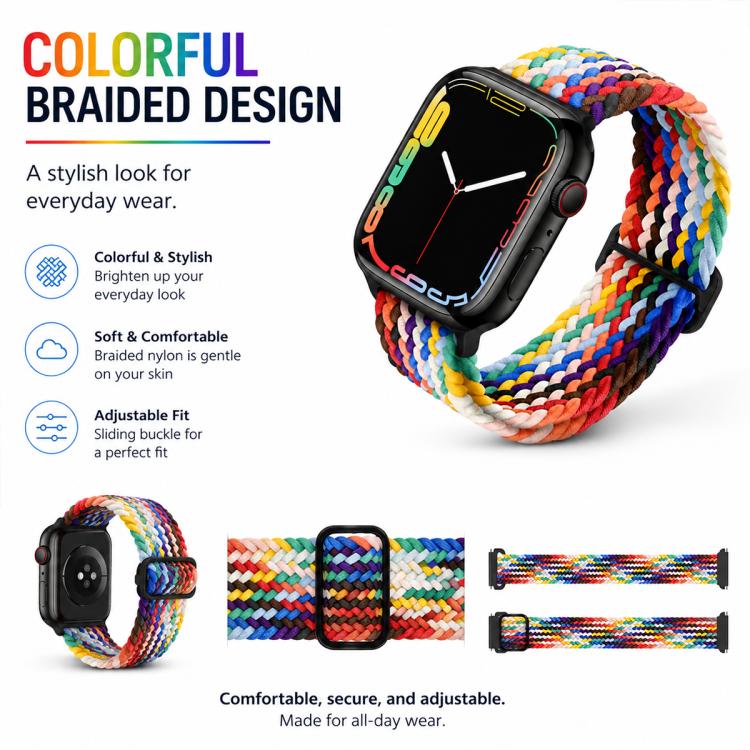 5 Pack xDfind Sliding Buckle Nylon Braided Watch Band, For Apple Watch 42 / 44 / 45 / 46 / 49mm, For Apple Watch 38 / 40 / 41 / S11 42mm