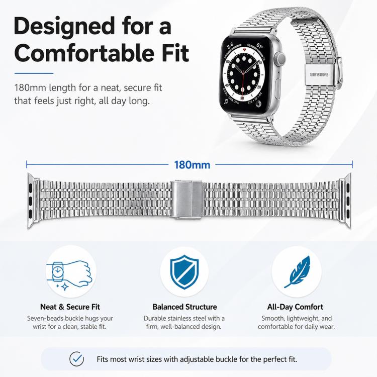 5 Pack xDfind Seven Beads Buckle Stainless Steel Watch Band, For Apple Watch 42 / 44 / 45 / 46 / 49mm, For Apple Watch 38 / 40 / 41 / S11 42mm